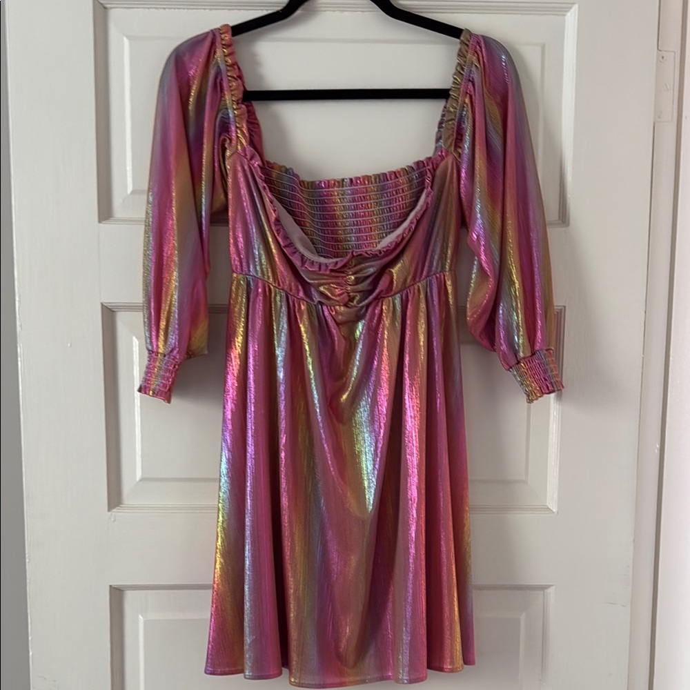 Iridescent Pink Dress with Ruffle Detail